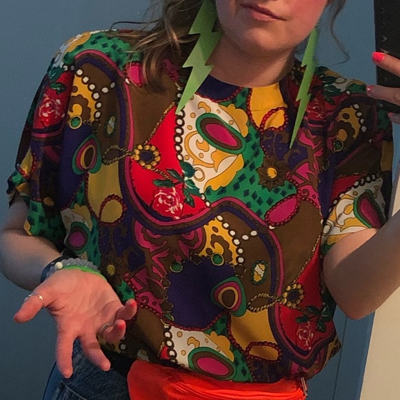 Vintage 1980’s blouse - bright colours, short sleeve, shoulder pads. - Picture 7 of 7